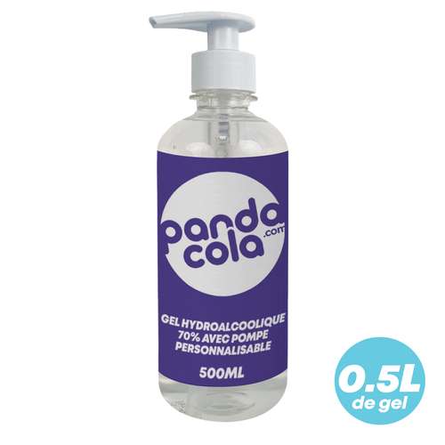 Gels hydroalcooliques - Flacon personnalisable de gel hydroalcoolique 70% avec pompe - 500ml - Pandacola