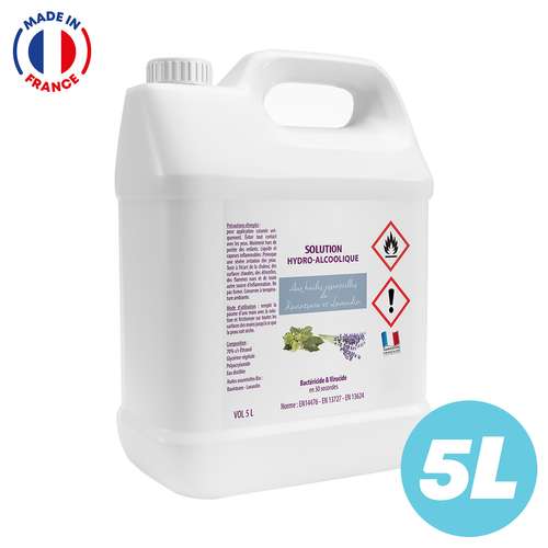 Gels hydroalcooliques - Bidon 5L - Gel ou solution hydroalcoolique enrichi aux huiles essentielles BIO - Pandacola