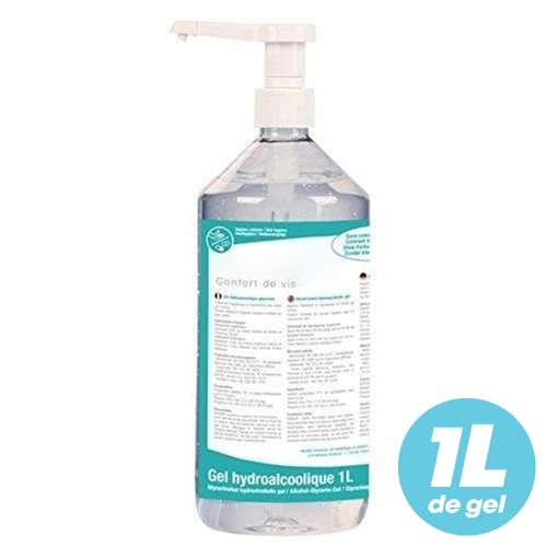 Gels hydroalcooliques - Flacon avec pompe de gel hydroalcoolique 1 L - Pandacola