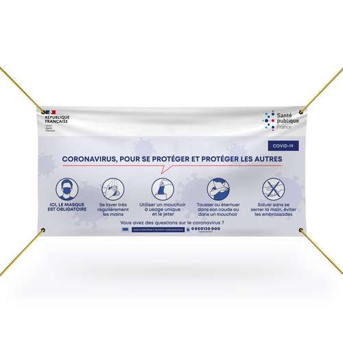 Bâches et banderoles - Bâche en PVC 340 gr/m² avec gestes barrières à adopter recto - Migli - Pandacola
