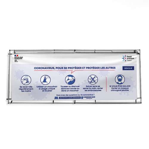 Bâches et banderoles - Barrière de stand simple PVC Pro 510g/m² enduit avec gestes barrières - Kennet - Pandacola