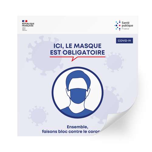 Stickers pour le sol - Sticker en vinyle vitrophanie opaque 50x50 cm "port du masque obligatoire" - Nasto - Pandacola