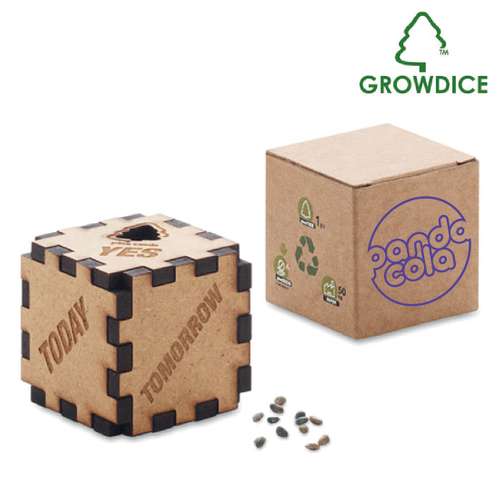 Graines - Dès en bois personnalisable comprenant des graines de pin - Growdice - Pandacola
