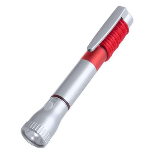 Stylos à bille - Torche publicitaire 2 LEDs avec stylo bille et tour de cou - Mustap - Pandacola