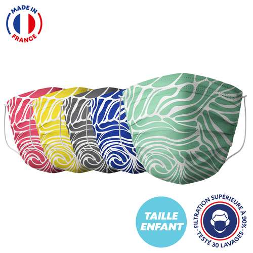 Masques de protection - UNS1 30 lavages enfant made in France - Masque grand public à filtration garantie supérieure à 95% - Motif vague | Barral - Pandacola
