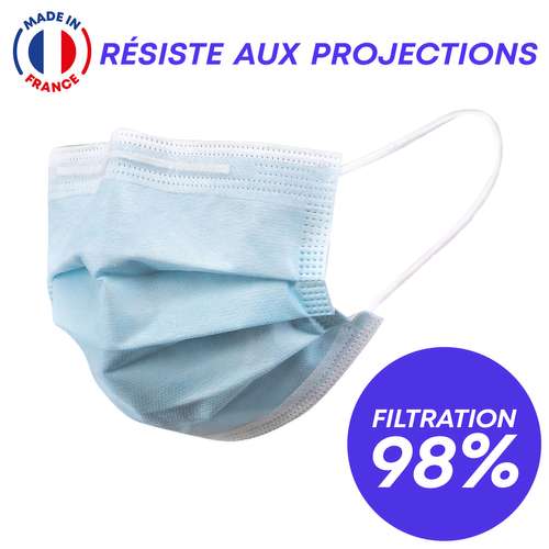 Masques de protection - Masque chirurgical 3 plis type IIR -  98% de filtration Made in France - Pandacola