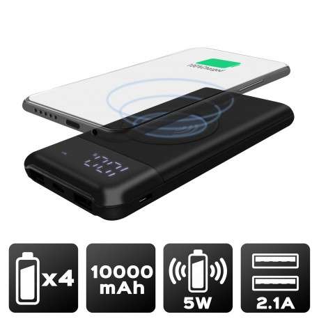 Batteries de secours classiques - Batterie Powerbank avec charge à induction sans fil 10,000 mAh 2 Ports USB - Finition Soft Touch | Akashi - Pandacola