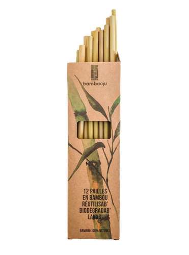 Pailles - Kit de 12 pailles en babmbou avec pochon et goupillons - Kitos - Pandacola