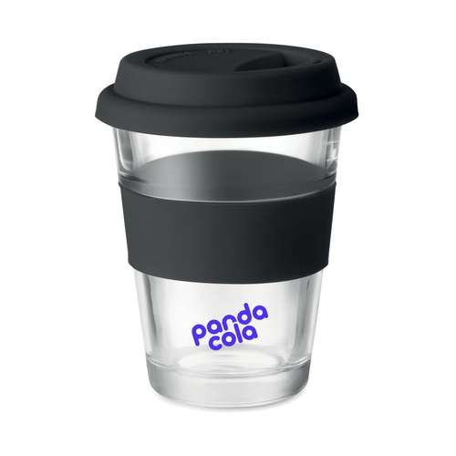 Mugs - Gobelet en verre personnalisé avec couvercle et bande silicone - Astor - Pandacola