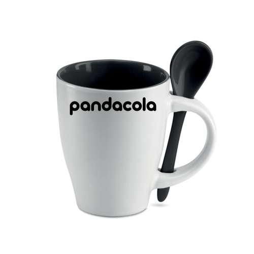 Mugs - Mug publicitaire en céramique bicolore avec cuillère 250 mL - Dual - Pandacola