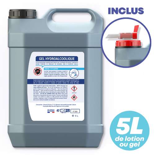 Gels hydroalcooliques - Bidon de 5L de lotion hydroalcoolique non personnalisable avec robinet - Pandacola