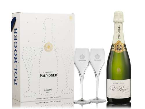 Bouteilles de champagne - Coffret Champagne & flûtes Pol Roger Réserve - Pandacola