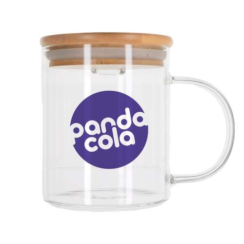 Mugs - Mug en verre borosilicaté avec couvercle et cuillère en bambou d'une capacité de 420 ml - Kipal - Pandacola