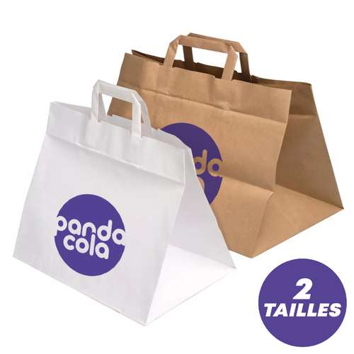 Sacs shopping - Impression Numérique - Sacs publicitaires personnalisables en papier kraft format traiteur avec poignées plates - 70 gr/m² - Pandacola