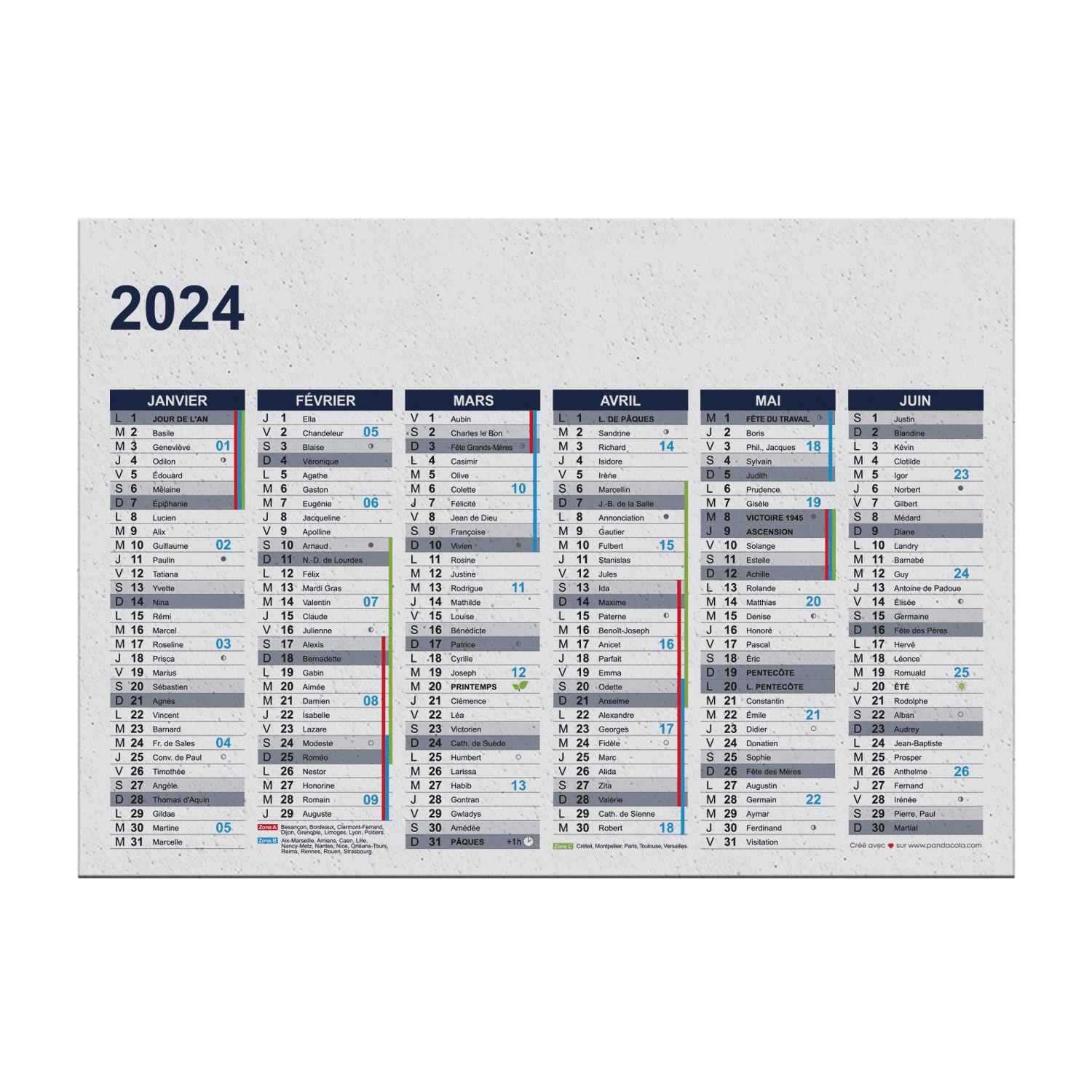 Calendrier 2024 tout simple, à imprimer et à customiser !