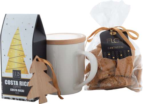 Paniers gourmands produits sucrés - Coffret cadeau Noël avec tasse, café, cantuccini et sapin de Noël - Kahvia - Pandacola