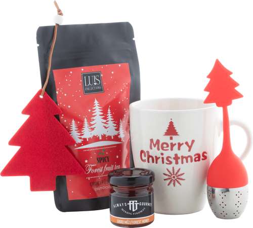 Paniers gourmands produits sucrés - Coffret cadeau Noël avec accessoires de thé, miel, et sapin de Noël - Julgran - Pandacola