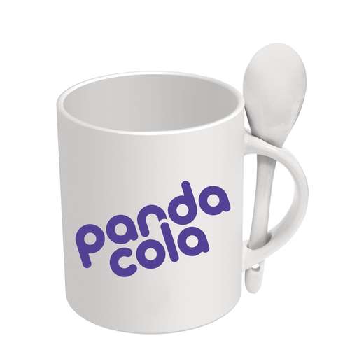 Mugs - Mug publicitaire blanc avec cuillère 285 ml - Spoon - Pandacola