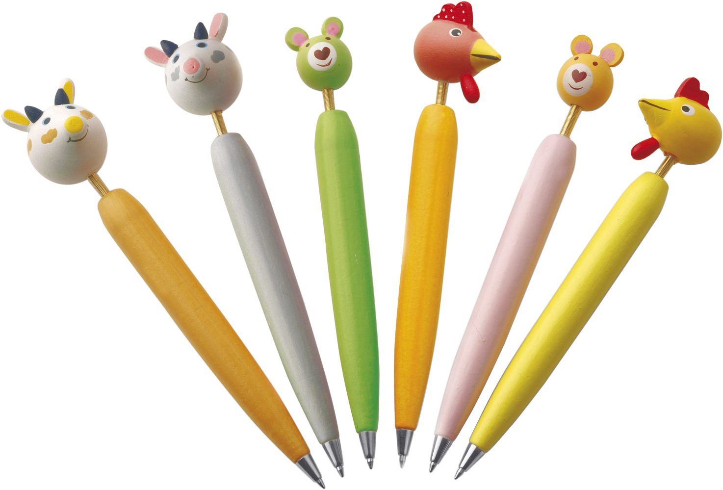 Lot de 24 stylos bille avec embout ressort têtes d'animaux - Drobak