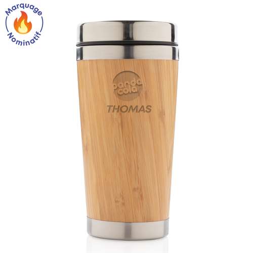 Mugs - Mug isotherme à double paroi en bambou personnalisation avec prénom 450 ml  - Calor Own - Pandacola