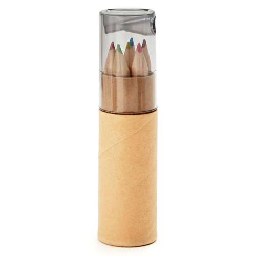 Crayons de couleur - Tube en carton publicitaire de 6 crayons de couleur - Petit Lambut - Pandacola