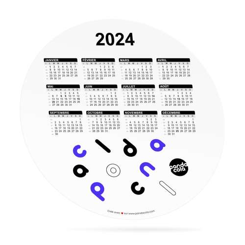 Calendrier de bureau - Calendrier rond publicitaire 2024 recto couché brillant 250g²/m - Loti - Pandacola