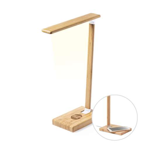 Lampes de bureau - Lampe de bureau en bambou personnalisable avec chargeur à induction 10W - Slya - Pandacola