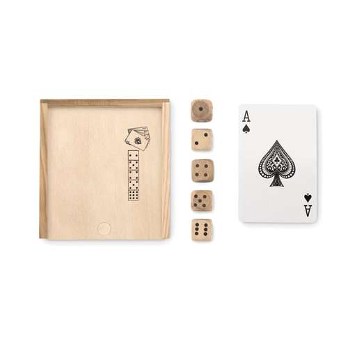 Jeux de 32 cartes - Boîte en bois personnalisée avec jeu de cartes et 5 dés - Las Vegas - Pandacola