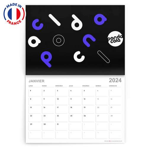 Calendrier de bureau - Calendrier 2024 agrafé mensuel personnalisable 28 pages 250 gr/m² Made In France - Kayo - Pandacola
