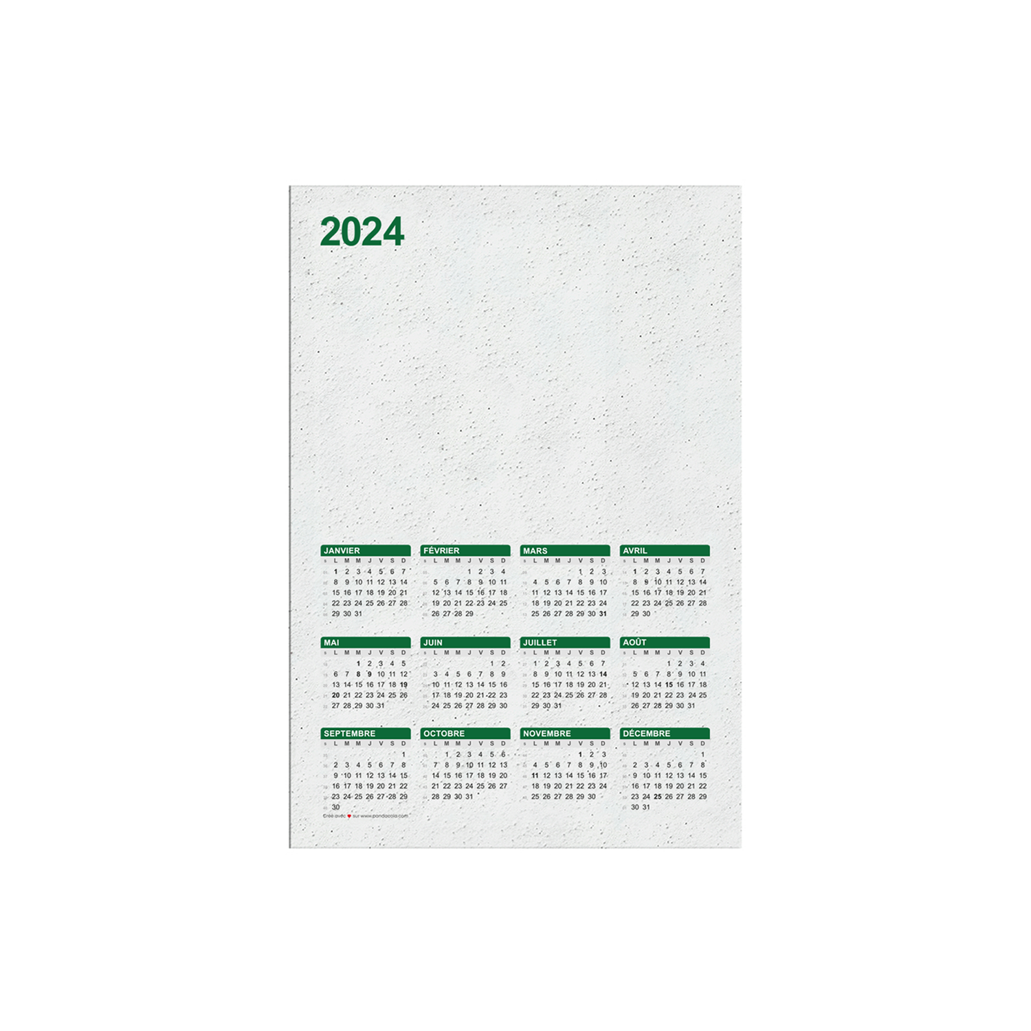 Calendrier 2024 ensemencé personnalisé 12 mois - Holmes Green