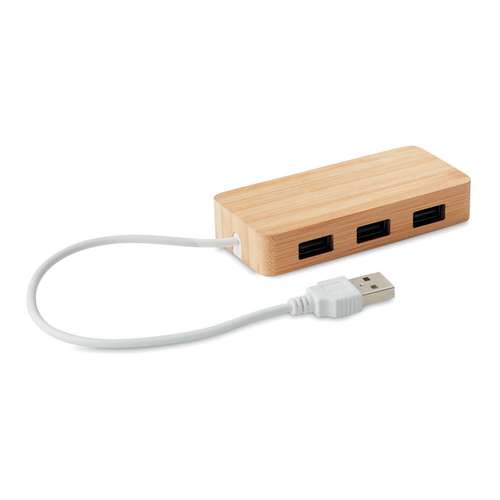 Hub usb - Hub USB 2.0 publicitaire en bambou avec 3 ports - Vina - Pandacola