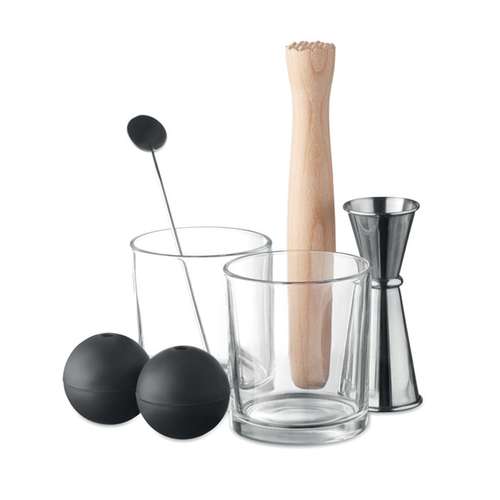 Sets à cocktails, shakers, cuillères à mélanger - Set à cocktail personnalisable avec mélangeur en bois - Barmanne - Pandacola